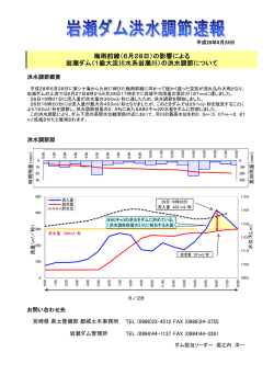 梅雨前線（6月28日）の影響による 岩瀬ダム（1級大淀川水系岩瀬川）の