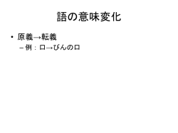 語の意味変化 原義&rarr;転義 例：口&rarr;びんの口 語の意味変化のパターン