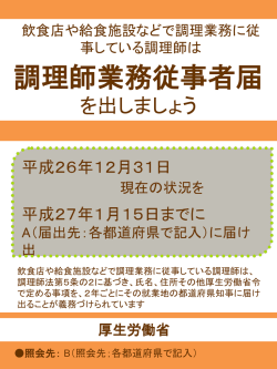 調理師就業届出周知のための媒体