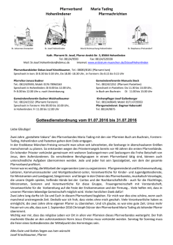 Gottesdienstordnung f&uuml;r Hohenlinden Juli 2016