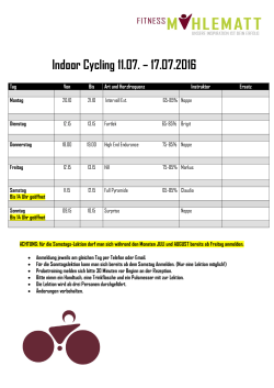 Indoor Cycling 11.07. – 17.07.2016