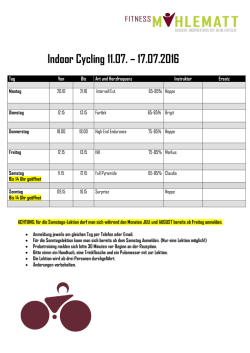 Indoor Cycling 11.07. &ndash; 17.07.2016