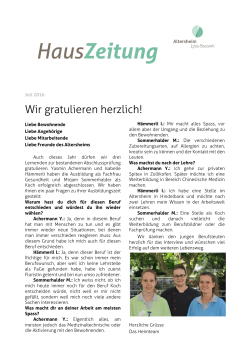 Hauszeitung Juli 16 - Altersheim Lyss Busswil