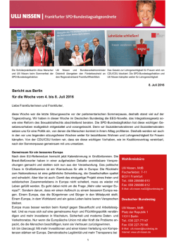 Bericht aus Berlin für die Woche vom 4. bis 8. Juli 2016