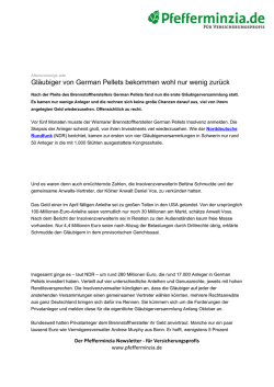 Gl&auml;ubiger von German Pellets bekommen wohl nur