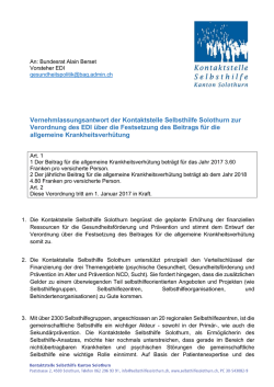 Vernehmlassungsantwort der Kontaktstelle Selbsthilfe Solothurn zur