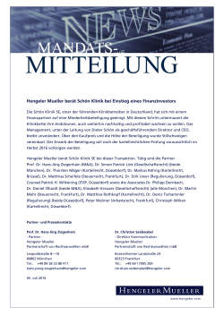 Hengeler Mueller ber&auml;t Sch&ouml;n Klinik bei Einstieg eines