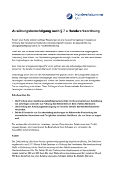 Merkblatt für Ausübungsberechtigung nach § 7a HwO