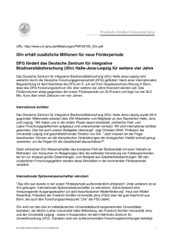 iDiv erh&auml;lt zus&auml;tzliche Millionen f&uuml;r neue F&ouml;rderperiode DFG f&ouml;rdert