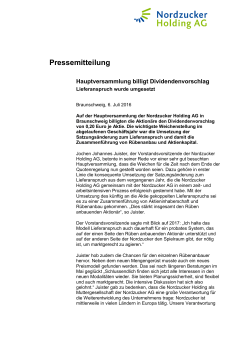 Pressemitteilung - Nordzucker Holding AG