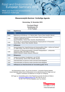 Wasseranalytik-Seminar: Vorläufige Agenda