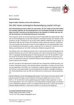 Medienmitteilung Klein Matterhorn SAC heisst Baubewilligung nicht