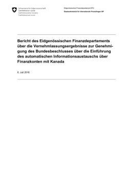 Bericht des Eidgenössischen Finanzdepartements über die