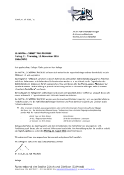 Einladung - Ärzteverband der Bezirke Zürich und Dietikon