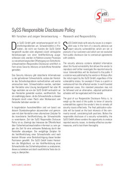 SySS Responsible Disclosure Policy