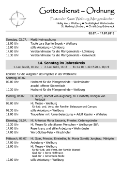 Gottesdienstordnung - Weilburg, Weilm&uuml;nster, L&ouml;hnberg, Gr&auml;veneck
