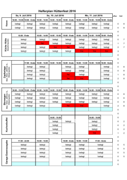 Helferplan H&uuml;ttenfest 2016