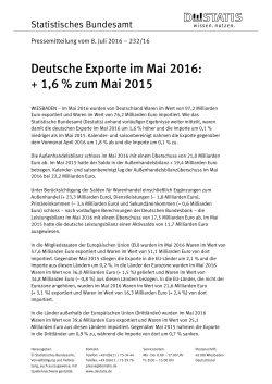 Deutsche Exporte im Mai 2016: + 1,6 % zum Mai 2015 (PDF, 99 kB