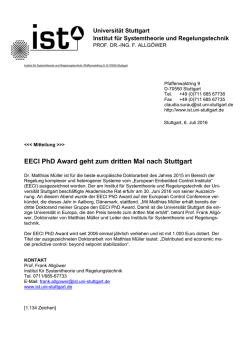 EECI PhD Award geht zum dritten Mal nach Stuttgart