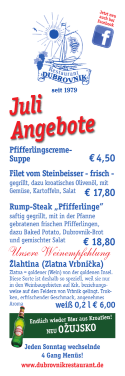 Juli Angebote - Restaurant Dubrovnik