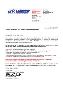 Klagenfurt, 07.07.2016/RM 41 S 53/16s Insolvenz Rene Fabbro