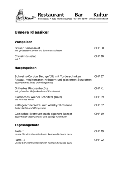 Speisekarte glutenfrei