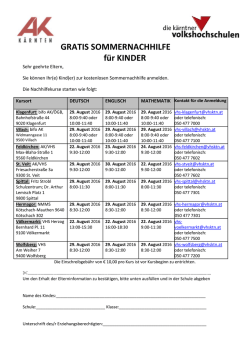 GRATIS SOMMERNACHHILFE f&uuml;r KINDER