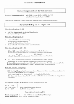 24.08., erster Schultag - Informationen stehen als PDF zum