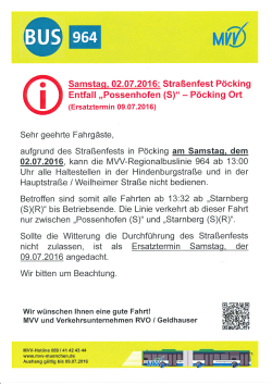 Samstag. 02.07.201 6: Straßenfest Pöcking Entfall ,,Possenhofen (S