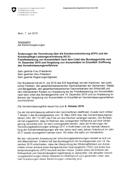 Orientierungsschreiben an Kantone