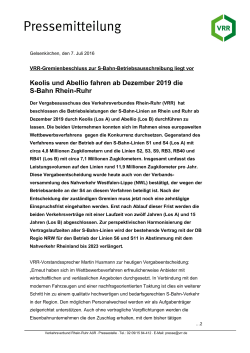 Keolis und Abellio fahren ab Dezember 2019 die S-Bahn Rhein-Ruhr