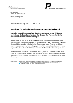 Medienmitteilung vom 7. Juli 2016 Balsthal