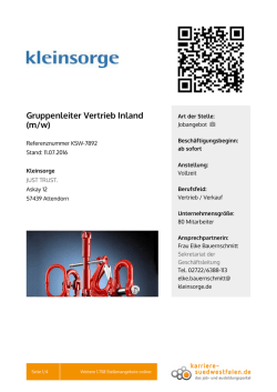 Gruppenleiter Vertrieb Inland (m/w)