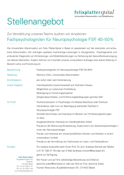 Fachpsychologin/en für Neuropsychologie FSP - Felix Platter