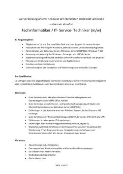 Fachinformatiker / IT- Service- Techniker (m/w) - BENUS IT