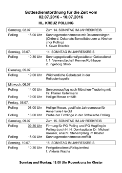 Gottesdienstordnung f&uuml;r die Zeit vom 02.07.2016