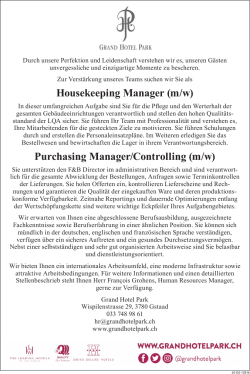Housekeeping Manager (m/w) Purchasing Manager