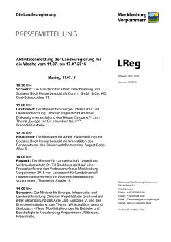 Aktivitätenmeldung der Landesregierung für die Woche vom 11.07