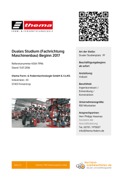 Duales Studium (Fachrichtung Maschinenbau) Beginn 2017