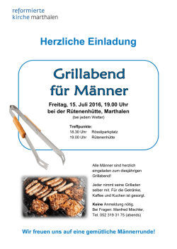 Grillabend f&uuml;r M&auml;nner am 15. Juli 2016