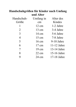 Handschuhgrößen für Kinder nach Umfang und