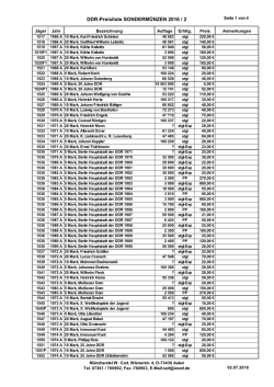 DDR-Preisliste SONDERMÜNZEN 2016 / 2