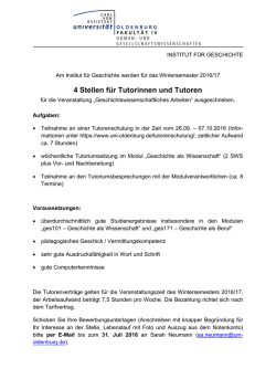 4 Stellen für Tutorinnen und Tutoren
