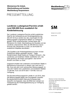 Landkreis Ludwigslust-Parchim erhält rund 500.000 Euro zusätzlich