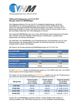 VHM senkt Erdgaspreise zum 01.01.2017 Weniger zahlen mit