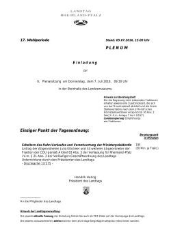 Einladung zur Plenarsitzung - Landtag Rheinland