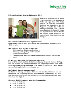 Informationsblatt Sommerbetreuung 2016