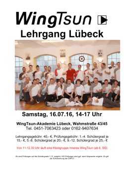 16. Juli WingTsun-Lehrgang Lübeck mit DaiSifu Roy Schirdewahn