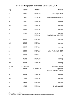 Vorbereitungsplan Hinrunde Saison 2016/17