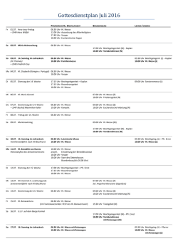 Gottesdienstplan Juli 2016